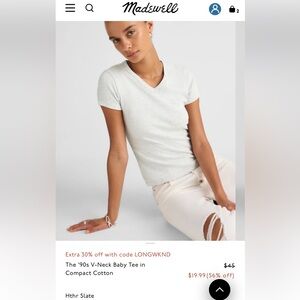 Madewell Light Gray V-Neck Short Sleeve Tee
